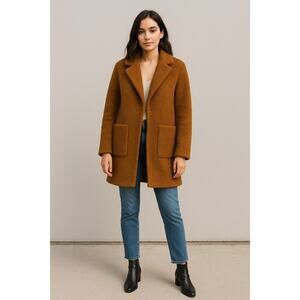 FRENCH CONNECTION Notch Collar Faux Fur Teddy Lapel Midi Coat S